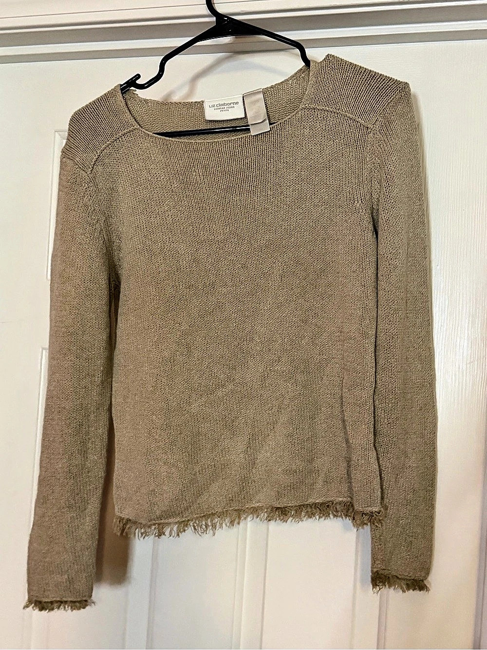 Liz Claiborne Fringe Knit Sweater in Brown